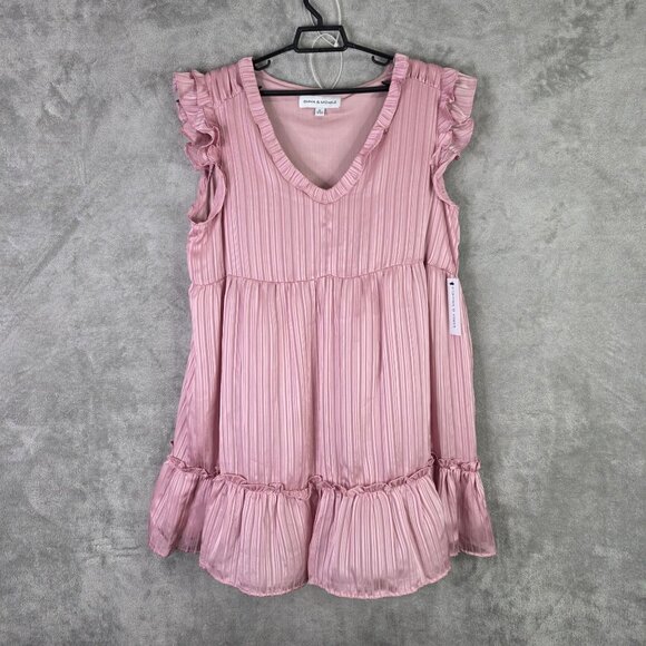 Womens Emma & Michele Pink Tiered Dress Ruffle Sleeveless V Neck Polyester XL - Picture 2 of 10